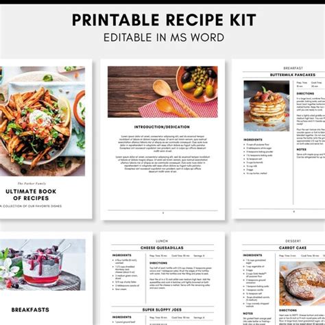 Recipe Template Printable Recipe Book Editable Recipe Etsy