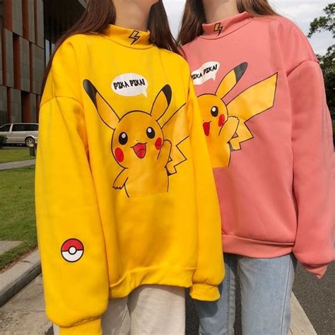 Pokemon Pikachu Pika Pika Hoodies Sweatshirt Women Oversize Fleece Warm