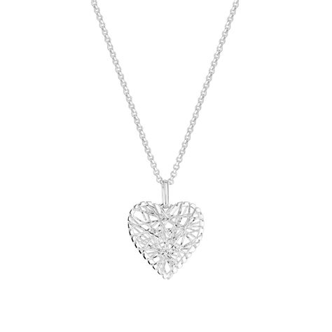 Simply Silver Sterling Silver 925 Diamond Cut Mesh Wrap Heart Necklace