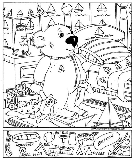 A Coloring Page With A Bear And His Toys