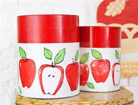 Vintage Red Apple Canister Set 1960s Printed Tin Kitchen Etsy