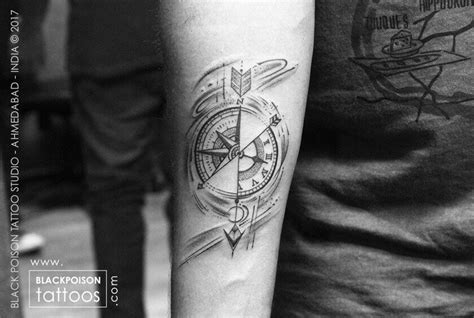 Compass Tattoo With Arrow Best Tattoo Studio In India Black Poison Tattoo