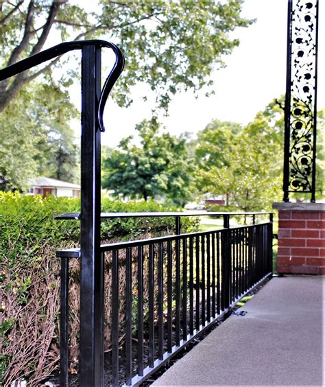 Metal handrails are available in a variety materials (304 stainless steel, 316 stainless steel, or aluminum), and finishes (brushed, powder coated black, white, fashion gray, or copper vein). Knee Rail and Handrail at Porch Step - Great Lakes Metal ...