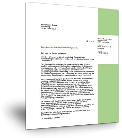 Nutze die vorlage, um dich inspirieren zu lassen. Bewerbungsanschreiben Medizinische Fachangestellte