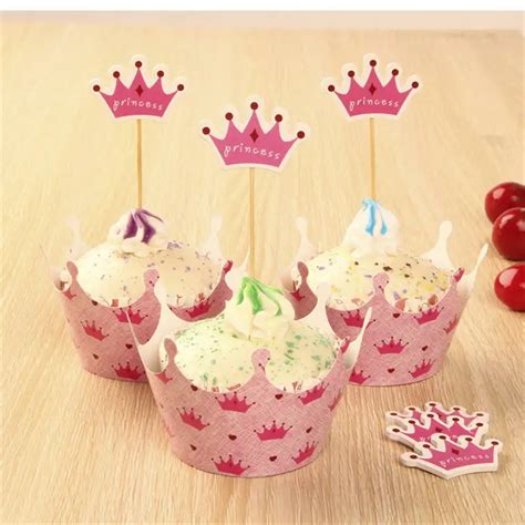 24pcs pink princess cupcake wrapper andtoppers picks decoration girls birthday party supplies 12