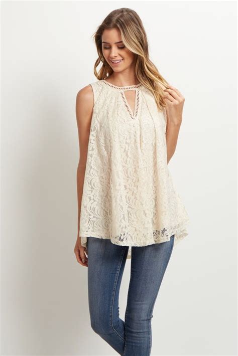Ivory Lace Cutout Front Top Lace Sleeveless Top Lace Maternity Top