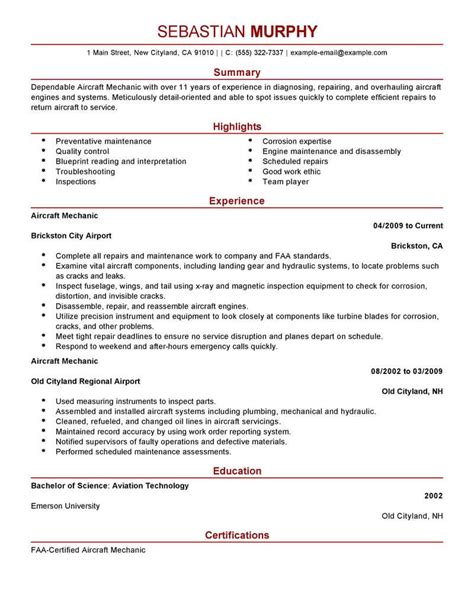 Best Aircraft Mechanic Resume Example From Professional Resume Writing
