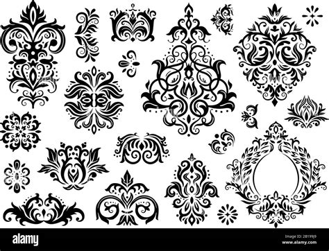 Damask Ornament Vintage Floral Sprigs Pattern Baroque Ornaments And