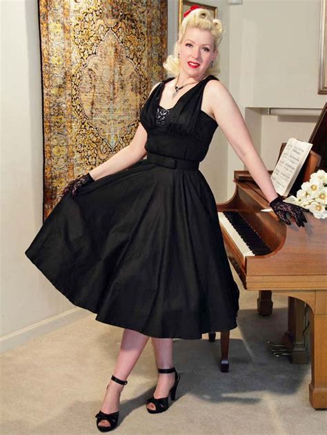 Beaded Black 50s Style Swing Dress Class Dame Dresses
