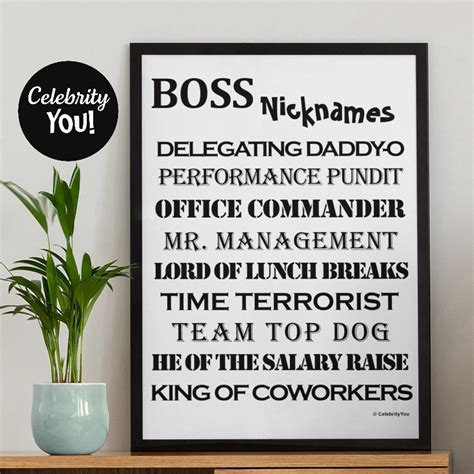 Boss Nicknames Printable Sign Poster Cruel Funny Boss T Etsy