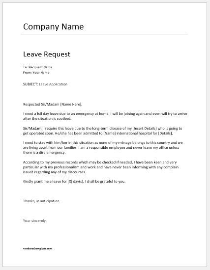 Financial documents, such as bank statements, salary slips, tax return experience certificate and relieving letter from the previous company. Employee Leave Request Letter Templates | Word & Excel ...