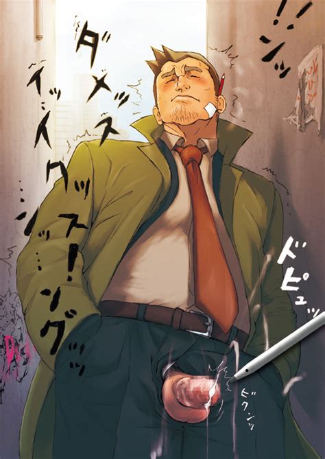 Rule 34 Closed Eyes Clothed Cum Cumshot Dick Gumshoe Gyakuten Saiban Japanese Text Male Only