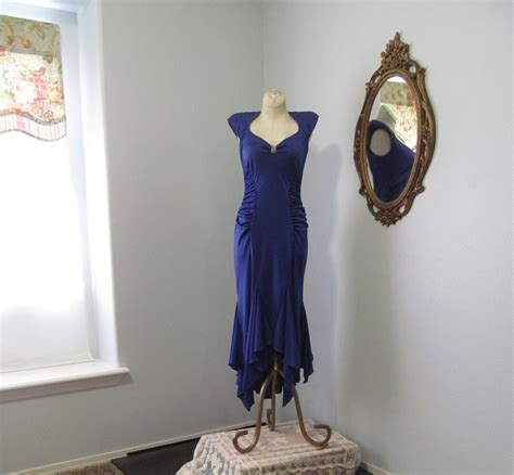 vintage 1980s royal blue party dress with uneven hemline very low back made in california etsy