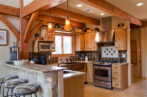 Weekend Retreat Timber Frame Home Traditional Kitchen Austin