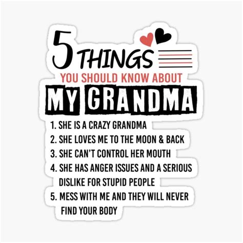 Pegatina 5 Cosas Que Debes Saber Sobre Mi Abuela Loco Me Encanta No Puedo Controlar La Boca