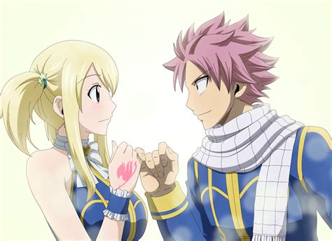 Blonde Hair Bluesnowcat Blush Bow Brown Eyes Fairy Tail Lucy Heartfilia Male Natsu Dragneel Pink