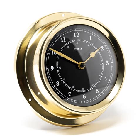 Polished Brass Maritime Clock With Black Dial 125cm By Fischer