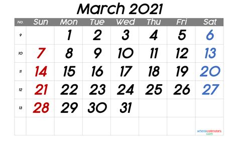 Free Printable March 2021 Calendar Premium
