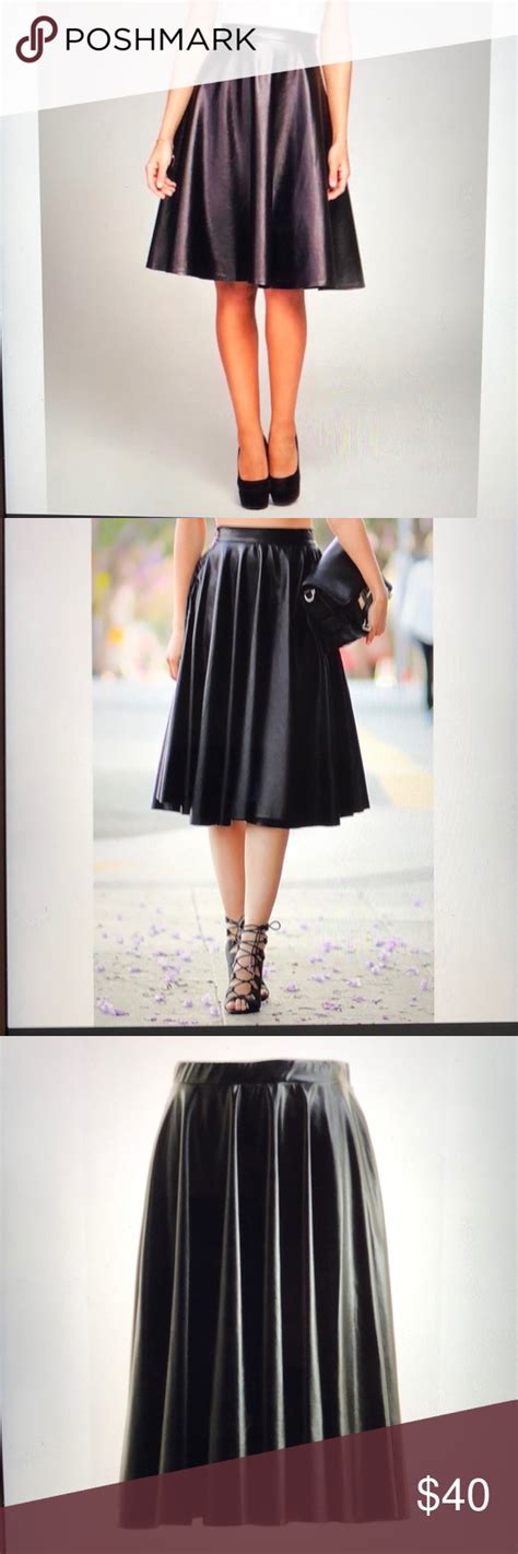 Black Leather Like Skirt Leather Flare Skirt Flared Skirts Knee