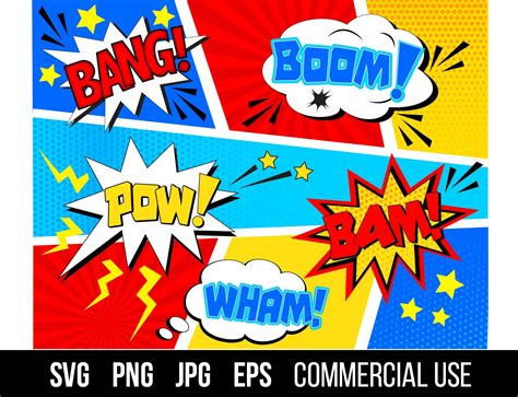 Comic Burst Cut Files Clip Art Bang Boom Pow Bam Wham Comic Burst