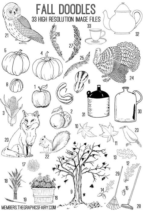 Fall Doodles Kit Tgf Premium The Graphics Fairy Fall Drawings