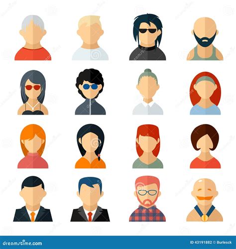 Set Of User Avatar Icons In Flat Style Stock Vector Illustration Of
