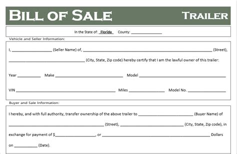 Free Florida Trailer Bill Of Sale Template Off Road Freedom