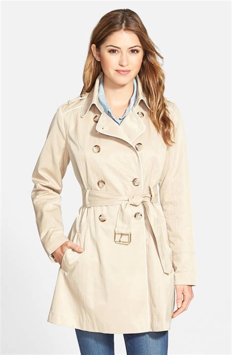 GUESS Piped Fit & Flare Trench Coat | Nordstrom