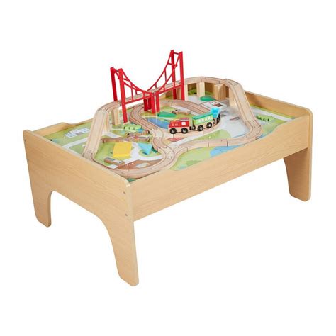 Wooden Train Set Table With Storage 54 Piece