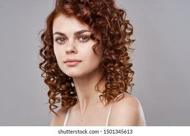 Beautiful Woman Naked Shoulders Curly Hair Stock Photo 1501345613