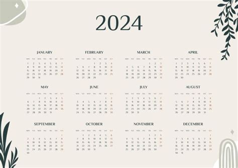 Cambia En Línea Este Diseño De Calendario Anual 2024 Aesthetic Y