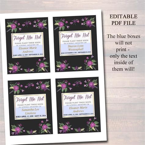 Funeral Memorial Favor Forget Me Not Seed Labels Printable Etsy