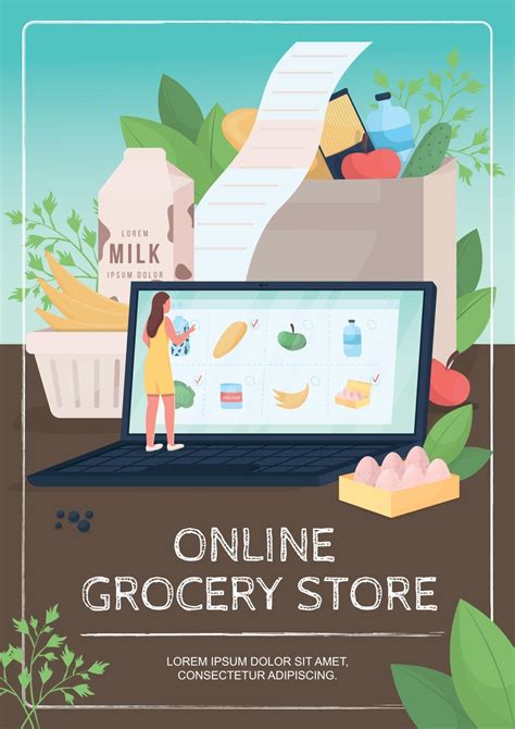 Online Grocery Store Poster Flat Vector Template 2561521 Vector Art At