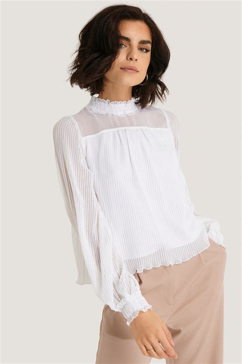 Pleated Frill Neck Blouse White | na-kd.com