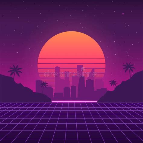 Futuristic Background The 80s New Retro Wave Sunset Sun