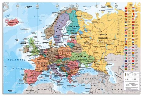 Laminated Political Map Of Europe Poster Wall Chart A2 Size Images
