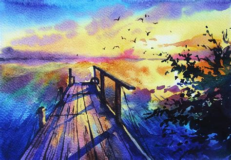 Sunset Painting Watercolor At Paintingvalley Com Explore Collection