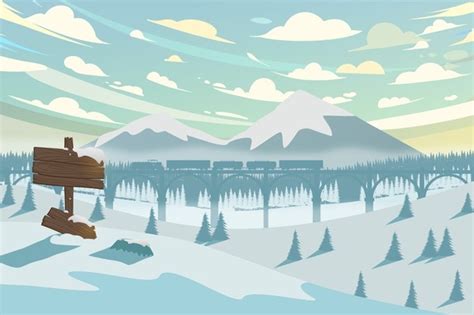 Free Vector Winter Forest With Frozen Pond Nature Landscape With