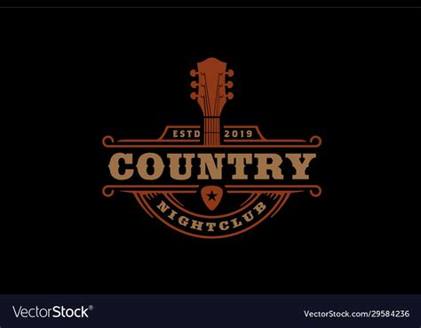 Vintage Guitar Cowboy Western Country Music Logo Vector Image