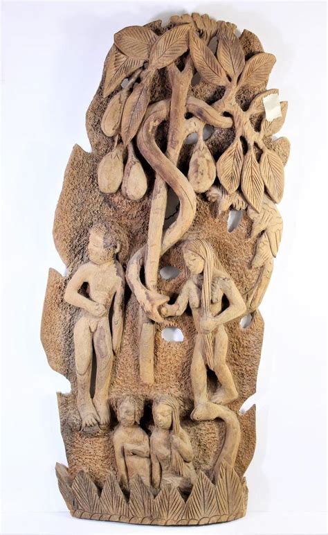 Carved Wooden Sculpture Of Adam And Eve