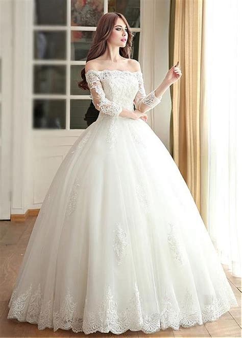 20999 Alluring Tulle And Satin Off The Shoulder Neckline Ball Gown Wedding Dresses With Lace