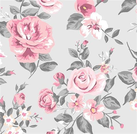 Vintage Grey And Pink Rose Floral Wallpaper Grey Floral