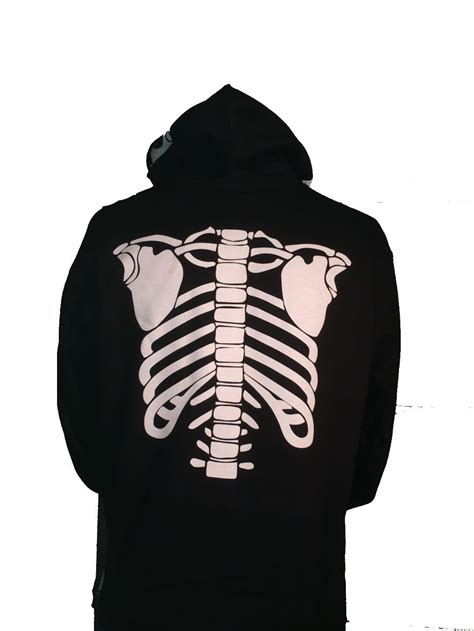 Skeleton Hoodie Black Sweatshirt White Design Front And Back Etsy