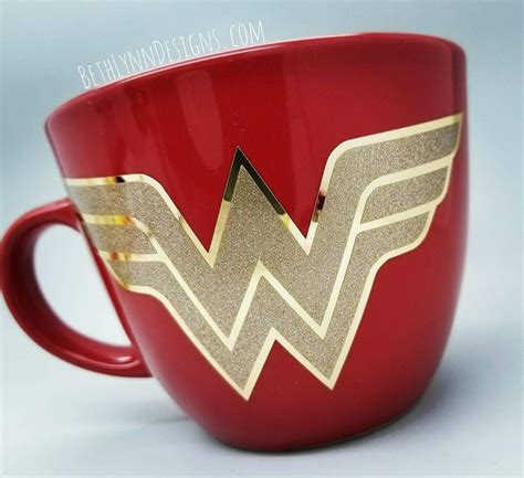 Wonder Woman Mug Big Mug Blue Mug Gold Glitter Gold Etsy Red Mug
