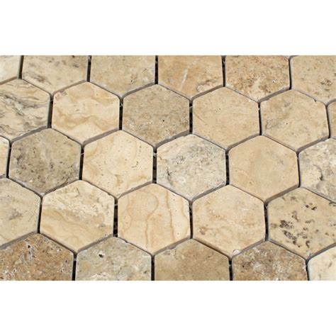 2 X 2 Tumbled Philadelphia Travertine Hexagon Mosaic Tile Tilephile