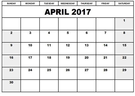 New 2018 Free April 2017 Printable Calendar April 2017 Calendar