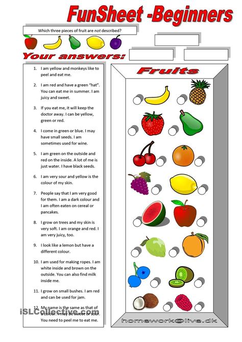 Funsheet For Beginners Fruit Esl Worksheets For Beginners Fruits