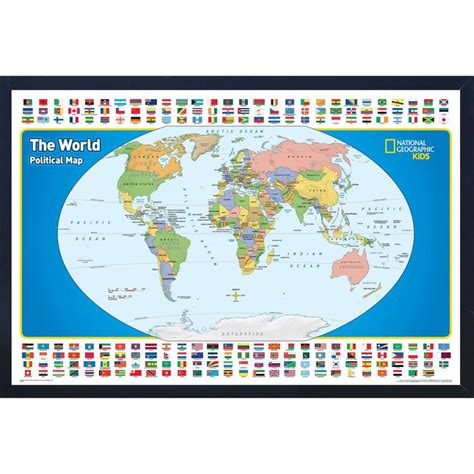 National Geographic Educational Art World Map With Flags National