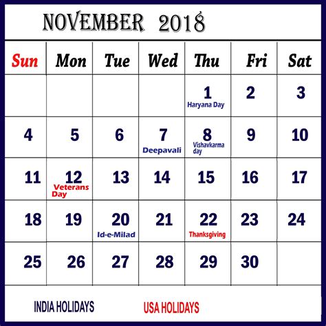 Calendar Of November 2018 Calnda