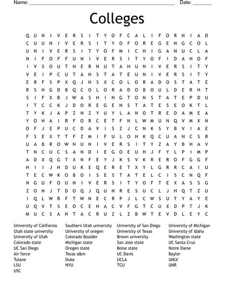 Colleges And Universities Word Search Wordmint